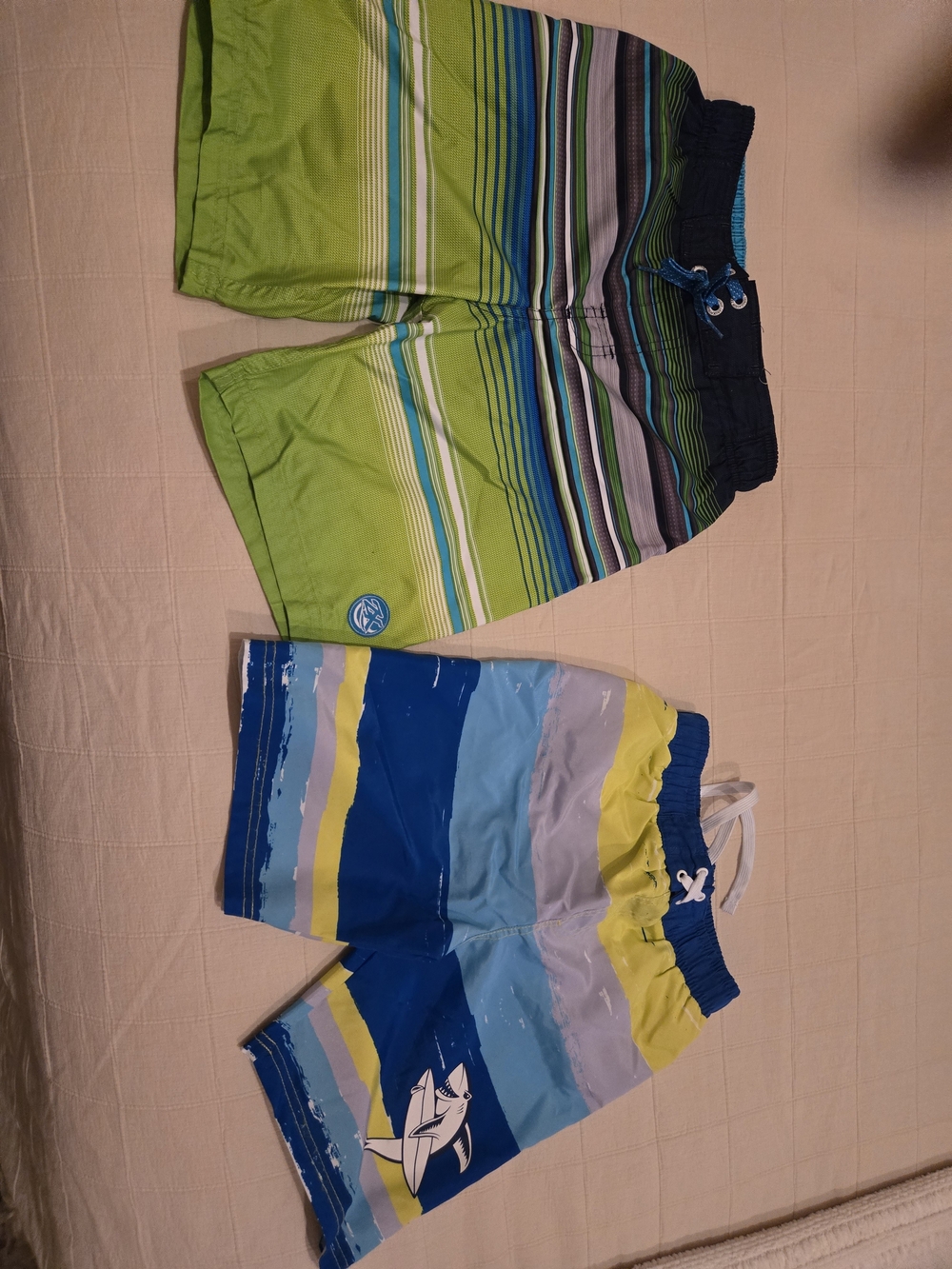 2 Pair Kids Green & Blue Striped Swim Shorts